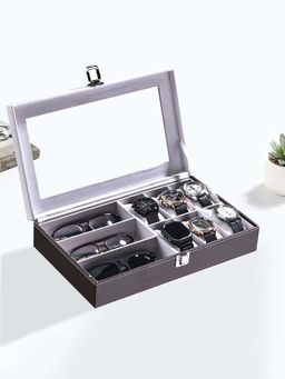 Kuber Industries - Multi-Colour Faux Leather 6+3 Slots Watch Organizer & Sunglasses Case