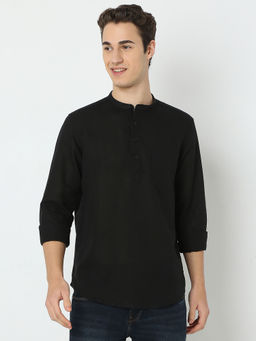 Spykar - Men Black Linen Solid Casual Short Kurta