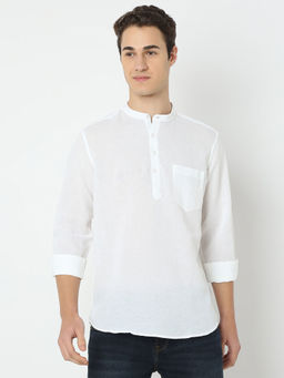 Spykar - Men White Linen Solid Casual Short Kurta