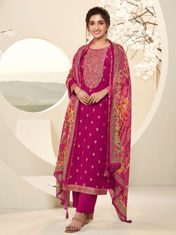 Seerat - Muslin Jacquard Woven Kurta with Trousers and Dupatta (Set of 3)