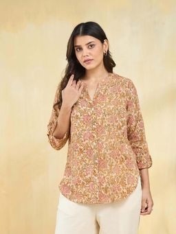 Fabindia - Beige Cotton Kalamkari Printed Shirt