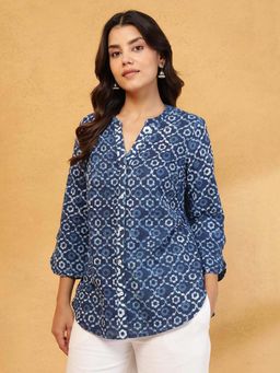 Fabindia - Indigo Blue Cotton Dabu Printed Shirt
