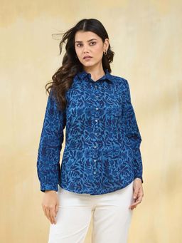 Fabindia - Indigo Blue Cotton Printed Shirt