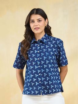 Fabindia - Indigo Blue Cotton Dabu Printed Shirt