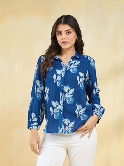 Fabindia - Indigo Blue Viscose Dabu Printed Shirt