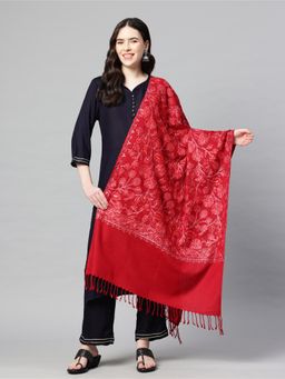 SWI STYLISH - Maroon Aari Embroidered Wool Shawl