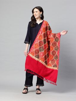 SWI STYLISH - Women'S Red Woollen Embroidered Shawl