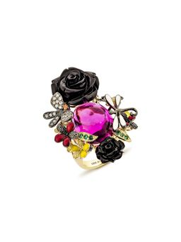 MISS JO - Twilight Flower Silver Cocktail Ring In Multicolor Size