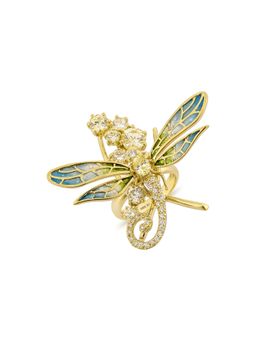 MISS JO - Gossamer Wing Silver Cocktail Ring In White with Blue Wings Size