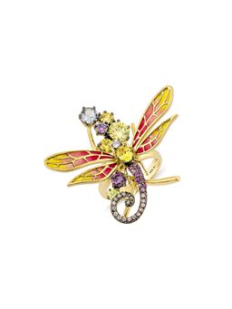 MISS JO - Gossamer Wing Silver Cocktail Ring In Multicolor with Yellow Wings Size