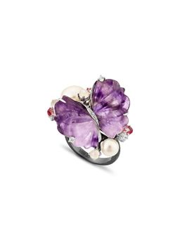 MISS JO - Dreams Silver Cocktail Ring In Purple Size