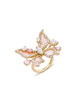 MISS JO - Butterfly Serenade Silver Cocktail Ring In Pink with Multicolor Stones Size