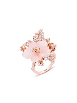 MISS JO - Poppy Waltz Silver Cocktail Ring In Pink with White Stones Size