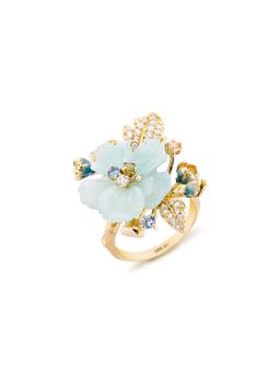 MISS JO - Poppy Waltz Silver Cocktail Ring In Blue with White Stones Size