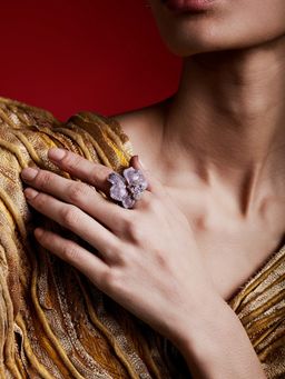 MISS JO - Orchid Whispers Silver Cocktail Ring In Pink Size