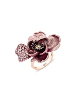 MISS JO - Opulent Magnolia Silver Cocktail Ring In Pink with White Stones Size