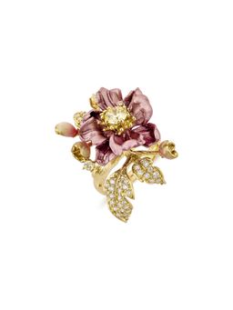 MISS JO - Allure Of Magnolias Silver Cocktail Ring In Pink with White Stones Size