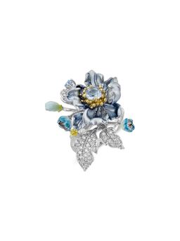 MISS JO - Allure Of Magnolias Silver Cocktail Ring In Blue with White Stones Size
