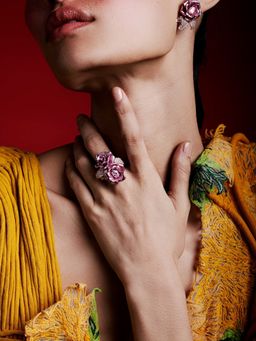 MISS JO - Mystic Rose Bouquet Silver Cocktail Ring In Pink Size