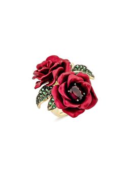 MISS JO - Mystic Rose Bouquet Silver Cocktail Ring In Red Size