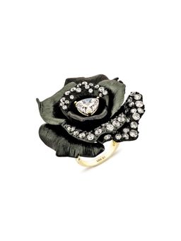 MISS JO - Majestic Rosa Gleam Silver Cocktail Ring In Black with White Stones Size