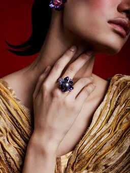 MISS JO - Royal Amethyst Bloom Silver Cocktail Ring In Purple Size