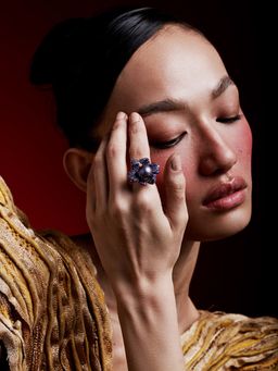 MISS JO - Pearl Blossom Silver Cocktail Ring In Purple Size