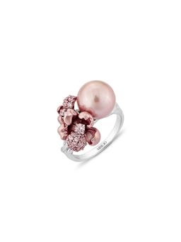 MISS JO - Lucky Blossoms Silver Cocktail Ring In Pink Size