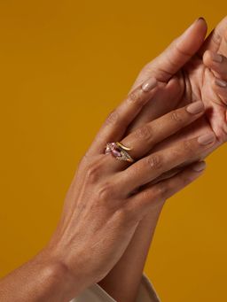 MISS JO - Calla Lily Silver Cocktail Ring In Pink with White Stones Size