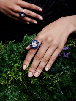 MISS JO - Blooming Euphoria Silver Cocktail Ring In Blue Size