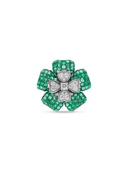 MISS JO - Blooming Euphoria Silver Cocktail Ring In Green Size