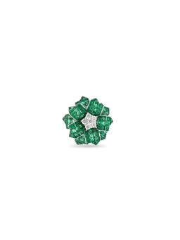 MISS JO - Starlit Blossom Silver Cocktail Ring In Green Size