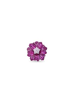 MISS JO - Starlit Blossom Silver Cocktail Ring In Pink Size