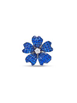 MISS JO - Enchanted Petal Symphony Silver Cocktail Ring In Blue Size