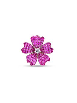 MISS JO - Enchanted Petal Symphony Silver Cocktail Ring In Pink Size