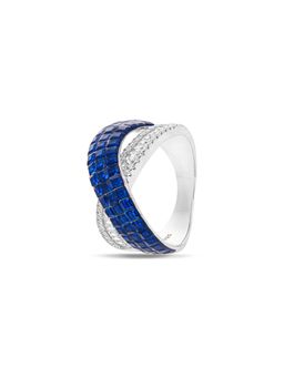 MISS JO - Foliage Twist Silver Cocktail Ring In Blue Size