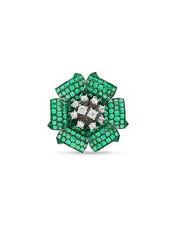 MISS JO - Mystical Petal Cascade Silver Cocktail Ring In Green Size