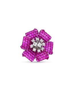 MISS JO - Mystical Petal Cascade Silver Cocktail Ring In Pink Size