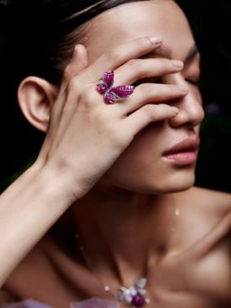 MISS JO - Morpho Butterfly Silver Cocktail Ring In Pink Size
