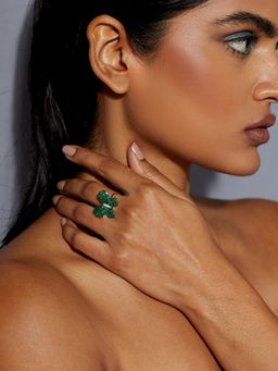 MISS JO - Fluttering Wings Silver Cocktail Ring In Green Size