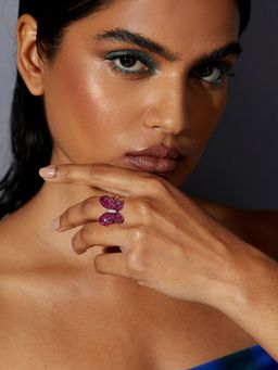 MISS JO - Fluttering Wings Silver Cocktail Ring In Pink Size