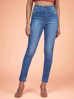 Miss Chase - Womens Blue Skinny Fit High Rise Clean Look Regular Length Denim Jeans