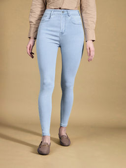 Miss Chase - Womens Light Blue Skinny High Rise Distressed Regular Length Denim Jeans