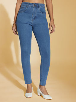 Miss Chase - Womens Blue Skinny High-Rise Cropped Denim Jeans