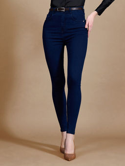 Miss Chase - Womens Navy Blue Skinny Fit High Rise Clean Look Stretchable Denim Jeans
