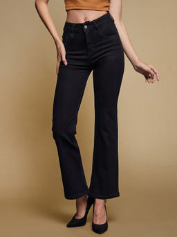 Miss Chase - Womens Black Bootcut High Rise Clean Look Regular Stretchable Denim Jeans