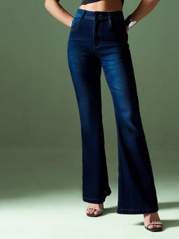 Miss Chase - Womens Blue Bootcut Mid Rise Regular Length Denim Stretchable Jeans