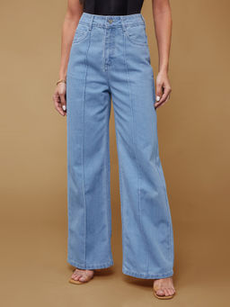 Miss Chase - Womens Light Blue Flared-Fit Non-Stretchable Denim Jeans