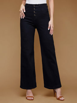 Miss Chase - Womens Black Wide Leg High Rise Clean Look Stretchable Denim Jeans