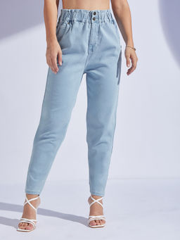 Miss Chase - Womens Light Blue High Rise Regular-Length Stretchable Denim Moms Jeans
